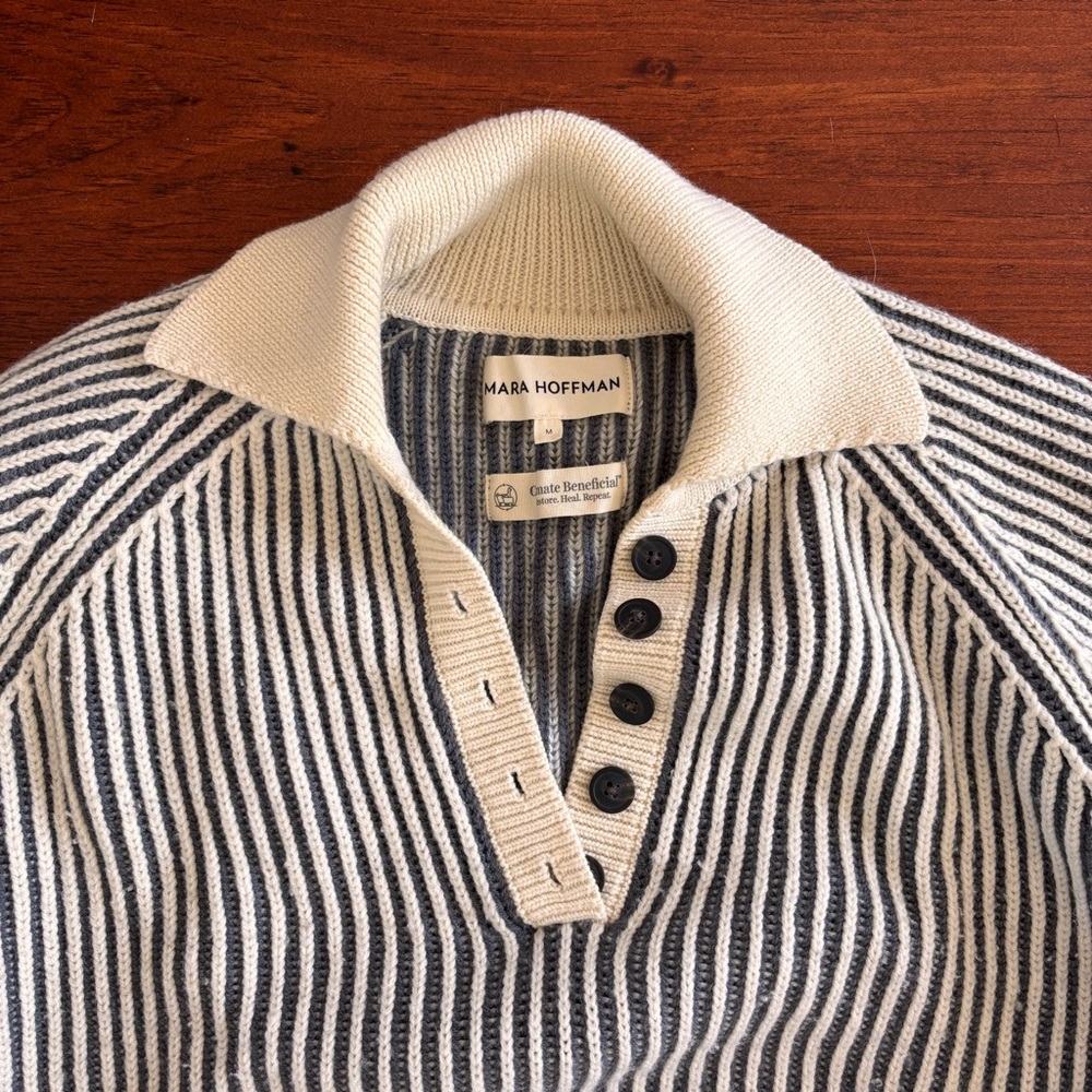 Mara Hoffman wool ribbed collared Henley sweater - Picture 2 of 8